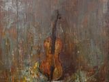 une image représentant un tableau sur lequel figurent un violon et un poisson posés sur une table
