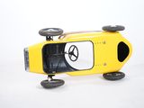 a yellow toy car with a peace sign on it