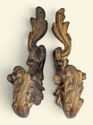 pair of antique carved wood wall sconces with lion heads