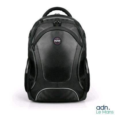 sac à dos noir pour ordinateur portable, avec logo sur le devant et sur le côté