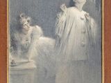 une image représentant un tableau où l'on voit une femme en robe blanche et un homme en tunique blanche