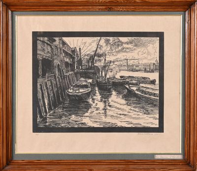 Jacques BELTRAND (1874-1977) Barques contre le quai, 1931