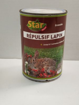 une boîte de « Repulsif Lapin » posée sur une table