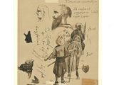 un vieux dessin représentant un homme barbu debout à côté d'un groupe de personnes