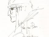 drawing of a man in a hat with a knife in his hand