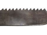 a close up of a metal blade on a white background