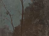 an old painting of a tree with a bird perched on it ' s branch