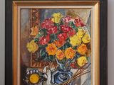 une peinture de fleurs dans un vase sur une table