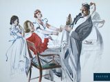 a painting of a group of people sitting around a table