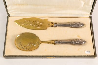 two silver spoons in a box on a white surface