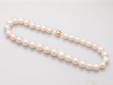 gros plan d'un collier de perles sur une surface blanche