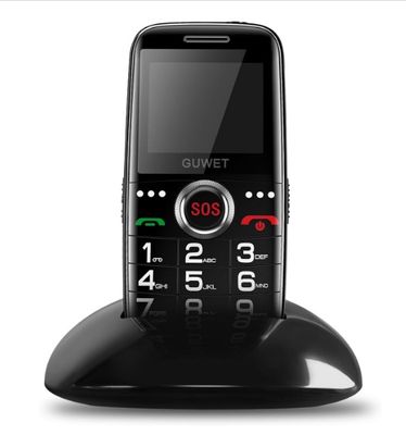 an image of a black cell phone sitting on top of a stand