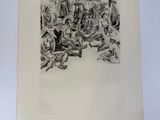 un dessin en noir et blanc représentant un groupe de personnes assises par terre