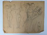 an old drawing of a man and a woman standing next to each other