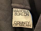 a close up of a label on a black jacket