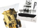 deux tableaux réalisés à la peinture noire et dorée sur fond blanc
