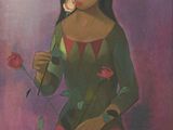painting of a woman with a flower in her hand