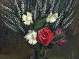 une peinture de fleurs dans un vase sur une table