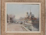 l'image d'une peinture représentant une rivière avec un château à l'arrière-plan