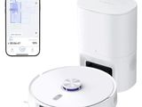 une photo d'un robot aspirateur blanc avec un téléphone à côté