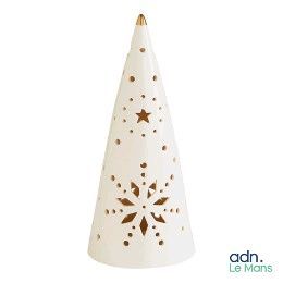 white christmas tree shaped candle holder with gold star design