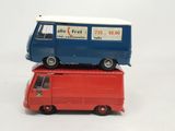 two toy cars that are sitting on top of each other