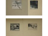 quatre photographies en noir et blanc d'une ferme sous la neige