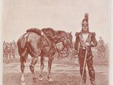 an old picture of a man standing next to a horse