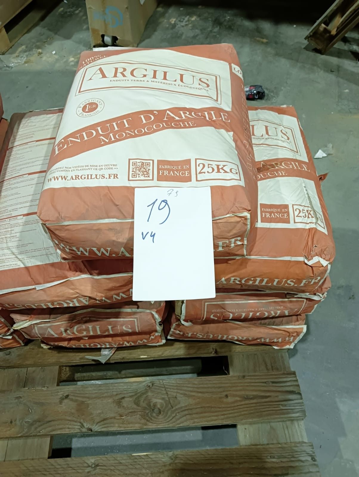 Lot de 7 sacs de 25 kg, soit 175 kg d'enduit d'argile monoco…
