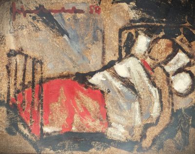 Jef FRIBOULET (1919-2003) - "Le moribond", huile sur papier …