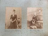 two old black and white photos of a young boy and a young girl