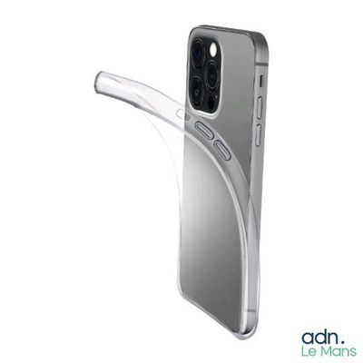 un étui transparent dont le dos présente un design incurvé