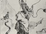 drawing of a woman with a bird on her shoulder and a snake on her shoulder