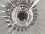 a picture of a clear glass vase with a black center