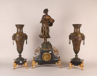 Garniture de cheminée en régule et placage de marbre décor d… (photo 5)