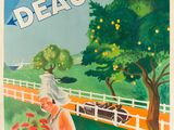 une vieille affiche représentant une femme tenant un bouquet de fleurs devant une voiture