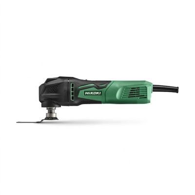 a green and black electric sander on a white background