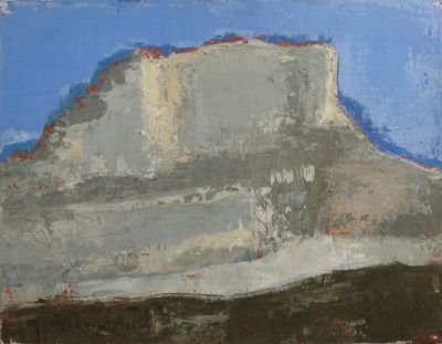 tableau représentant une montagne avec un ciel bleu en arrière-plan