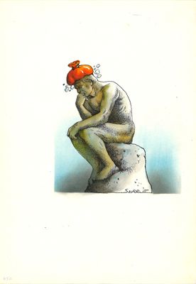 SERRE (1938-1998). Le penseur. Dessin humoristique.