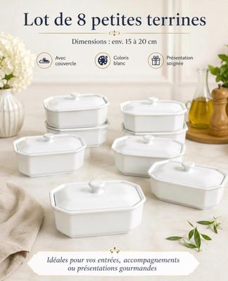 lot de 8 petits plats blancs en porcelaine