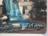 une peinture représentant une cascade au milieu d'un tableau