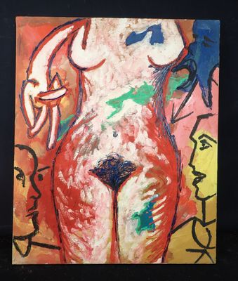 une image d'un tableau représentant une femme en robe rouge
