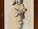 an image of a drawing of a man in a hat and holding a sword