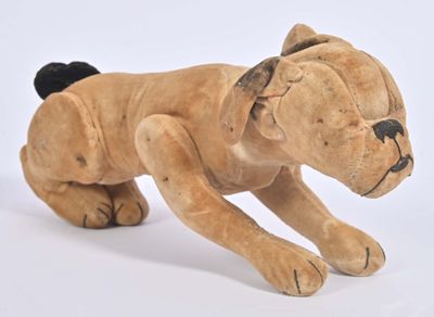 Peluche de chien articulée, (usures d'usage).