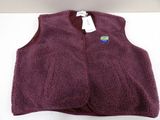 purple flee vest with a blue patch on the front