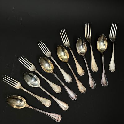 Suite de six couverts de table en métal argenté à décor de f… - Photo 1