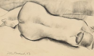 dessin représentant une femme allongée sur un lit, une guitare posée sur ses genoux
