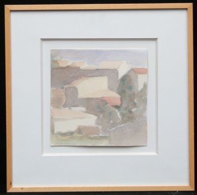an image of a painting of a landscape in a wooden frame