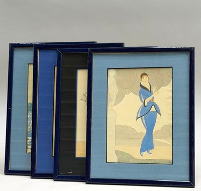 la photo d'une photo représentant une femme en robe bleue