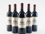 four bottles of red wine are lined up on a white surface
